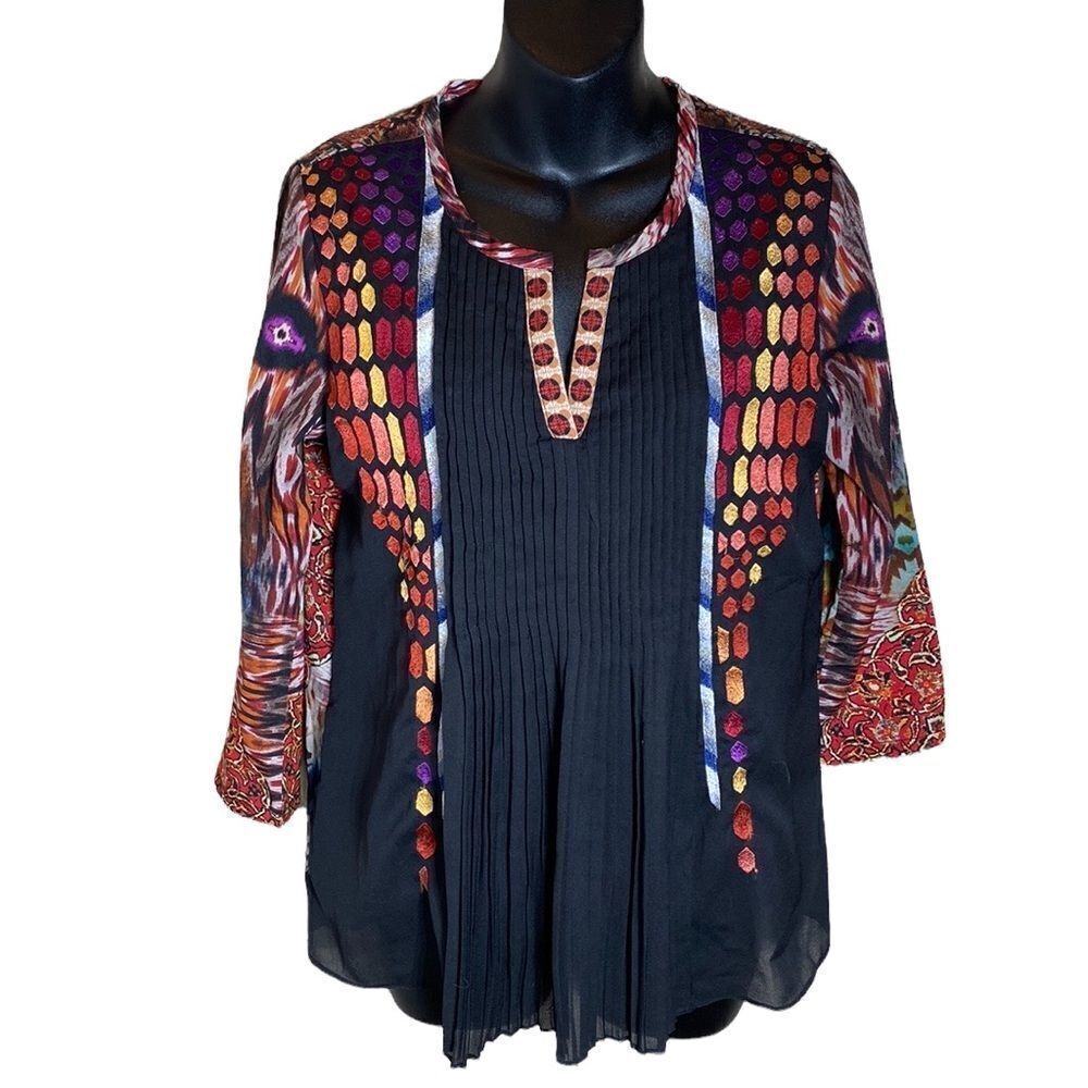 Anthropologie ranna gill blouse xs bohemian embroidered to art to wear colorful